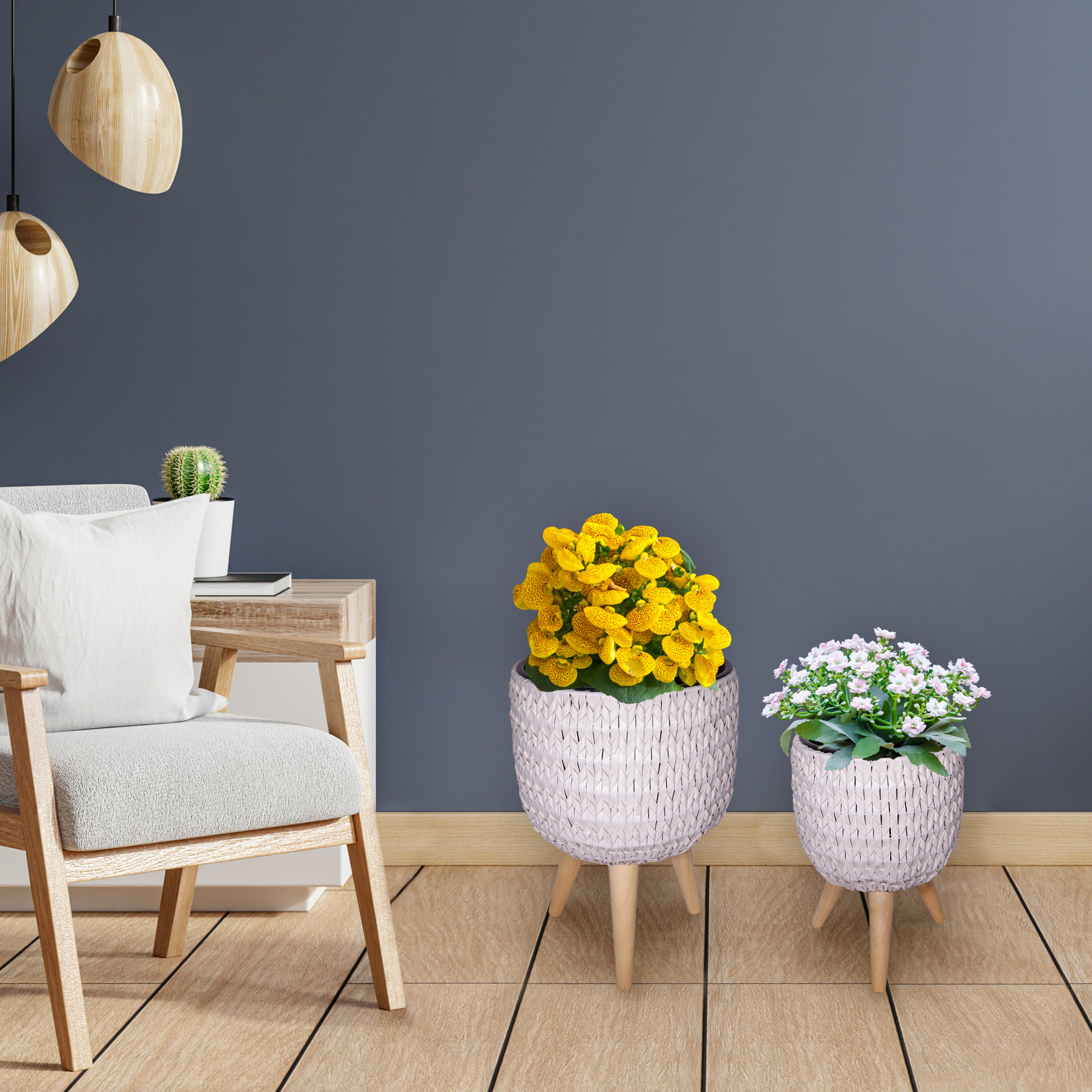 24-in H Poly Rattan Planter Set of 2 with Removable Inserts